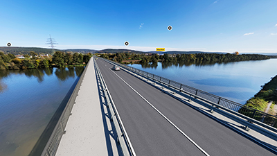 Interaktives Panorama: Blick von der neuen Brücke über den Main bei Kleinwallstadt