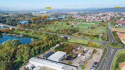 Interaktives Panorama: Kreisel und Brücke südlich von Kleinwallstadt