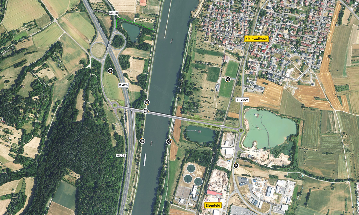 Übersicht des interaktiven Panoramas der Ortsumgehung Kleinwallstadt